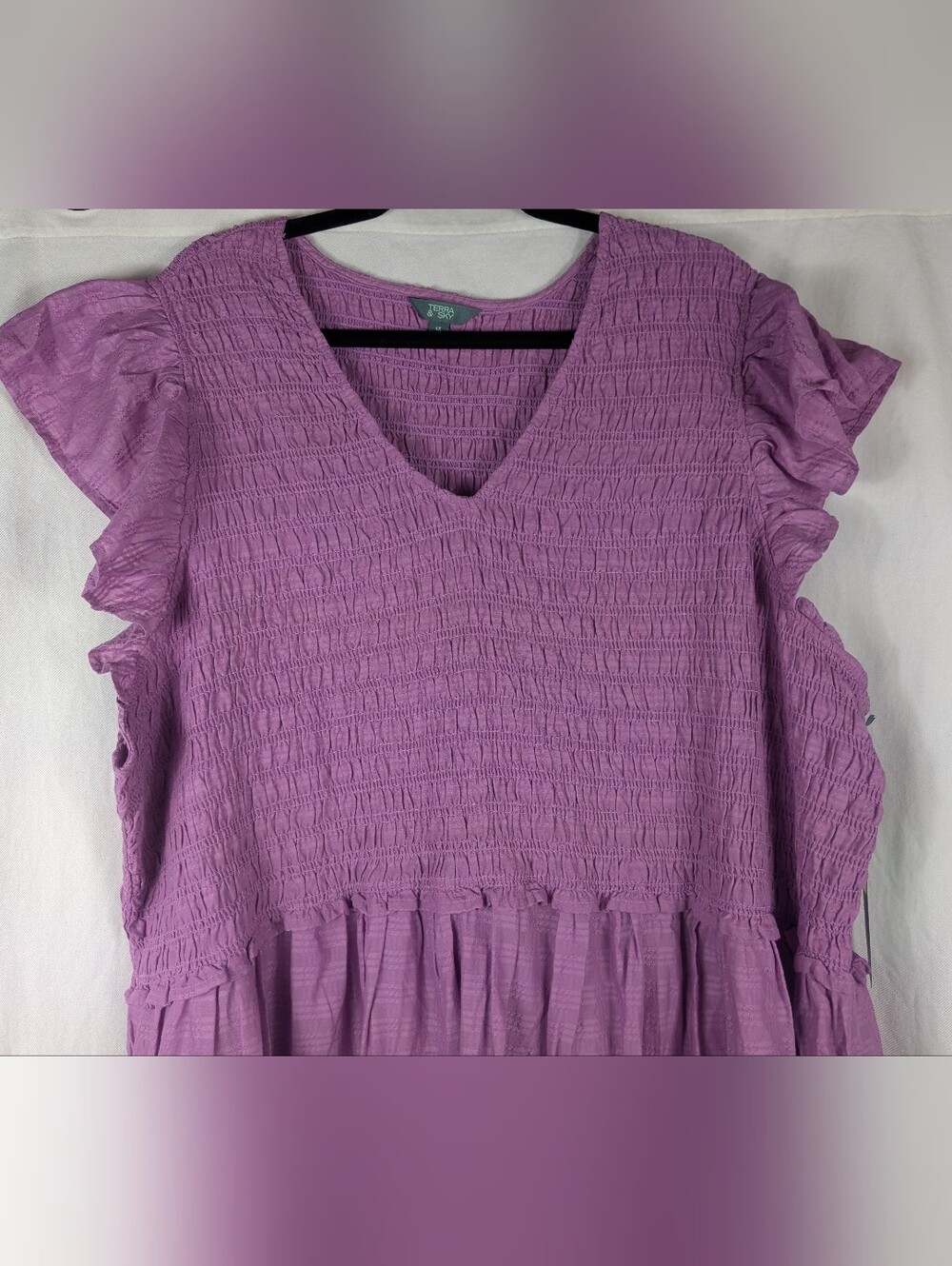Terra & Sky Smocked Bodice Cotton Midi Dress Purple 4X NWT - Picture 3 of 5